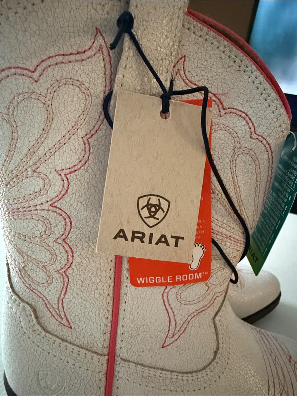 Ariat White Kids Western Boots with Pink Trim - Picture 6 of 10